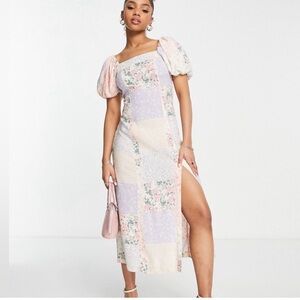Miss Selfridge Printed Puff Sleeve Maxi Dress patchwork floral